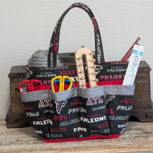 Hand Crafted Handbags - Atlanta Falcons Craft/Organizer/ Bingo Tote Bag, Hand Crafted